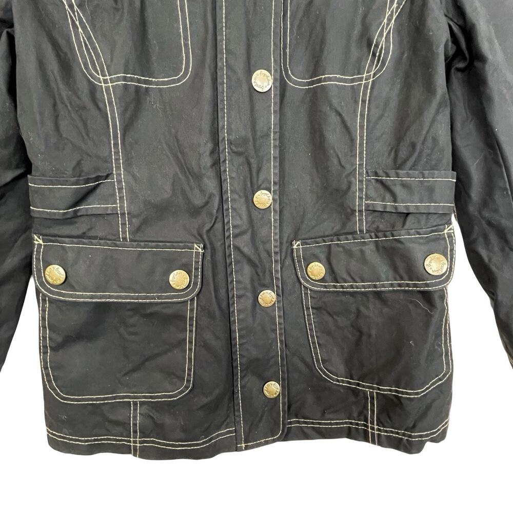 Boden Waxed Cotton Jacket Black Contrast Stitch Utility Pockets Size 10 - Picture 7 of 16